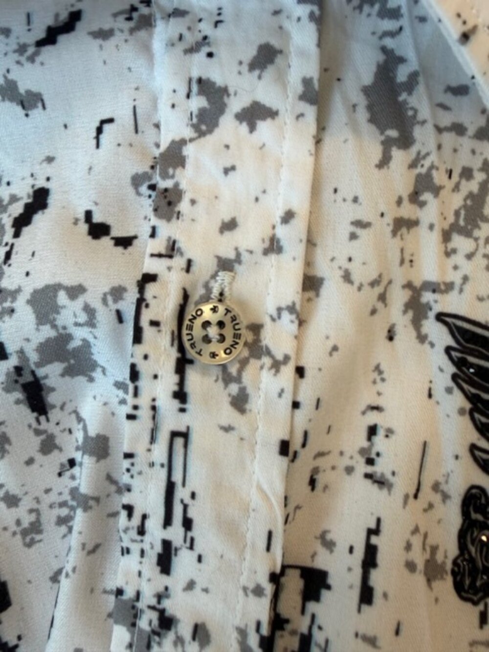 Shirt, size small/medium, Turkish brand, white with black embossed embroidery